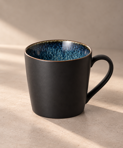 JORIN BLUE – Schwarze Teetasse mit blauer Innenglasur | 350 ml