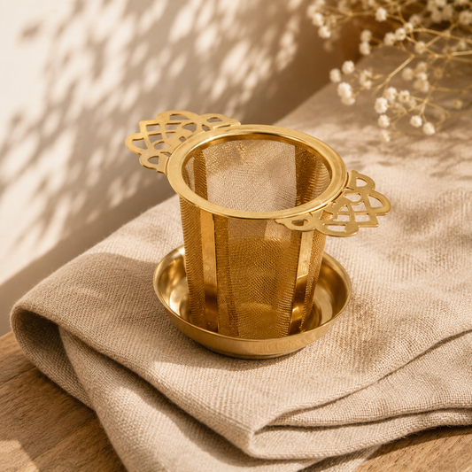 Edelstahl Teefilter in Goldoptik mit Deckel