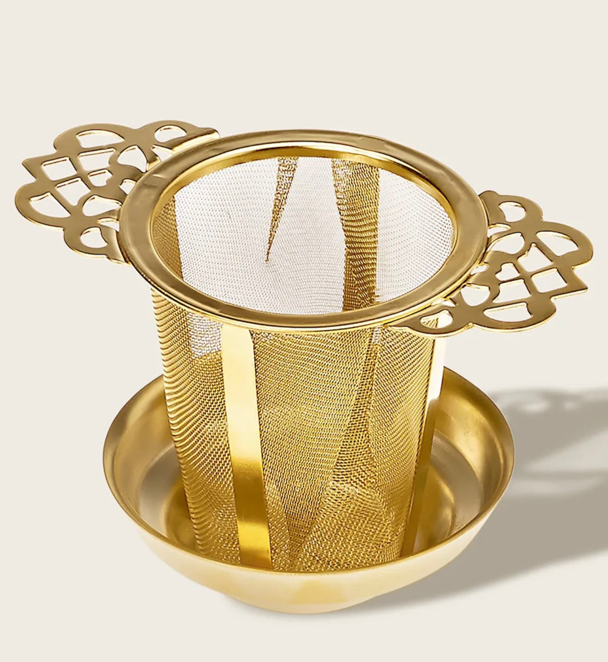 Edelstahl Teefilter in Goldoptik mit Deckel